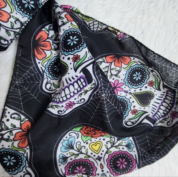 Skull and Spider Web Print Polyester Scarf - Picture 6 of 8